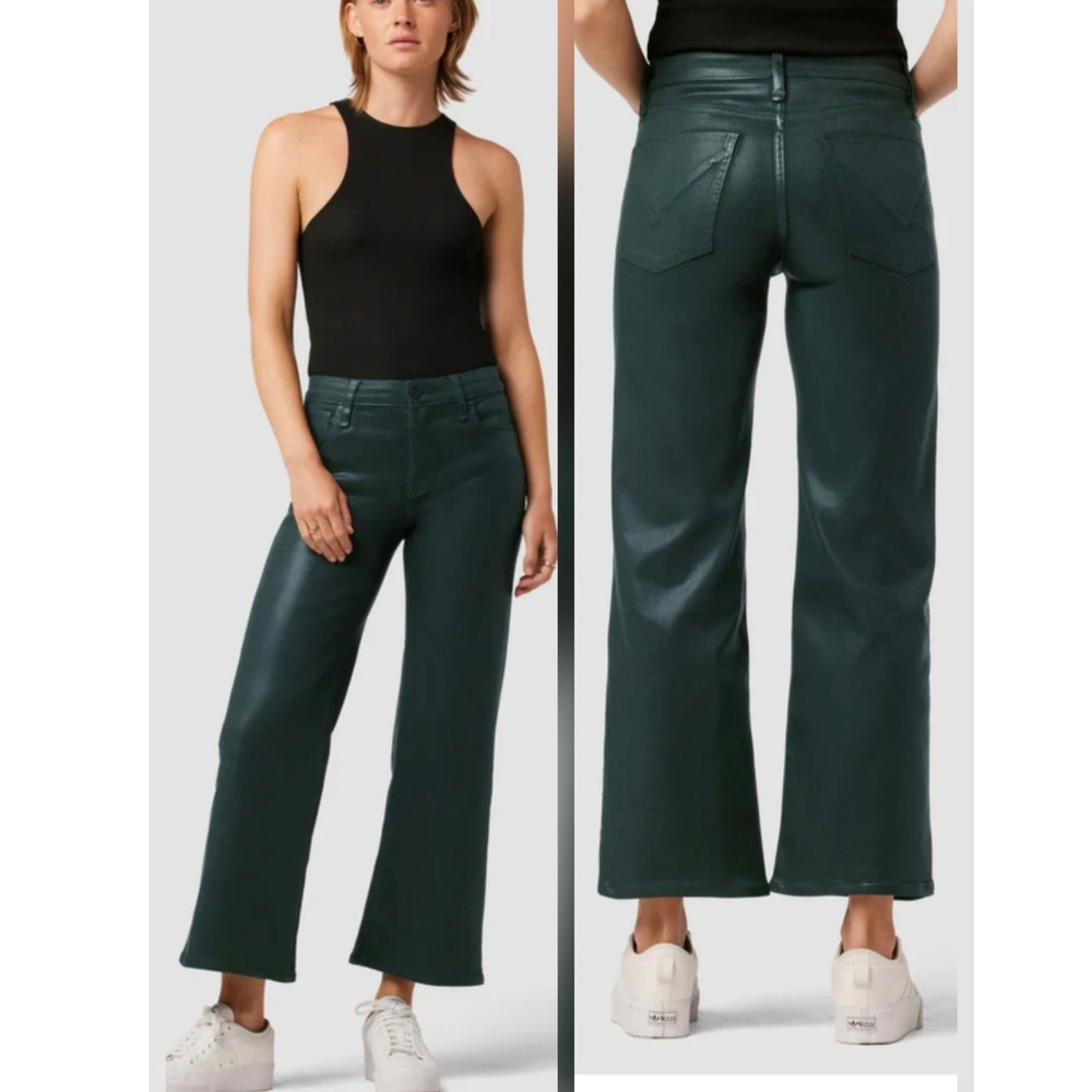 NWT Hudson Rosie Wide Leg Ankle Coated Scarab Green coated jeans Size 25